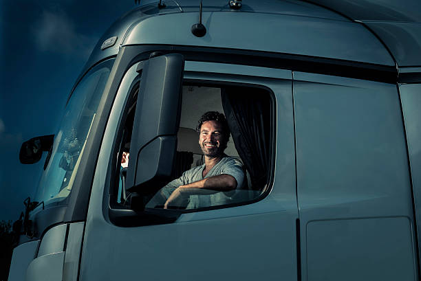 トラックの運転手に座るタクシー - truck driver freight transportation adults only mature adult ストックフォトと画像