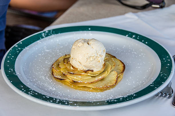 Succulent apple tart served with Madeira wine ice cream