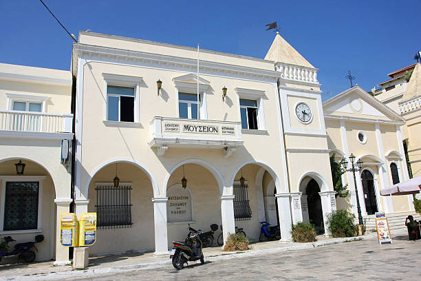 Museum Solomos and Kalvos on St. Markos Square in Zakynthos Zakynthos, Greece - October 4, 2011 : The Museum Solomos and Kalvos and catholic church St. Markos on St. Markos Square in Zakynthos, Greece. st markos church stock pictures, royalty-free photos & images