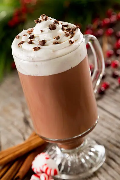 Hot chocolate with holiday background.  Please see my portfolio for other food and drink images.