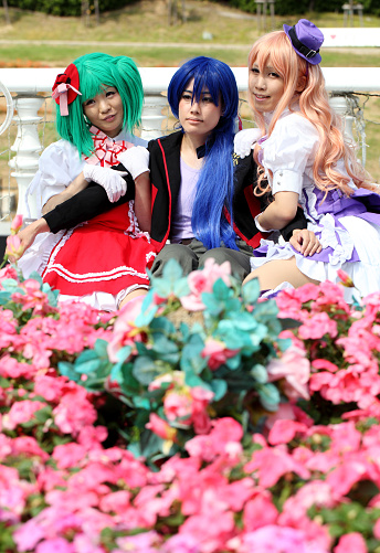 Marugame, Kagawa, Japan -  Sept 28, 2014: Young japanese girls dressed in cosplay costume at Reoma World Park. photo taken in Reoma World Park during a meeting of cosplayer.
