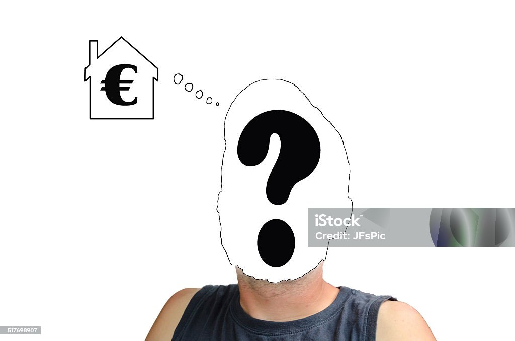 Choosing an concept Adolescents faceless person with question marks. Immbobilienkauf yes or no. 30-39 Years Stock Photo
