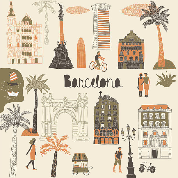 ilustraciones, imágenes clip art, dibujos animados e iconos de stock de arquitectura de barcelona - barcelona