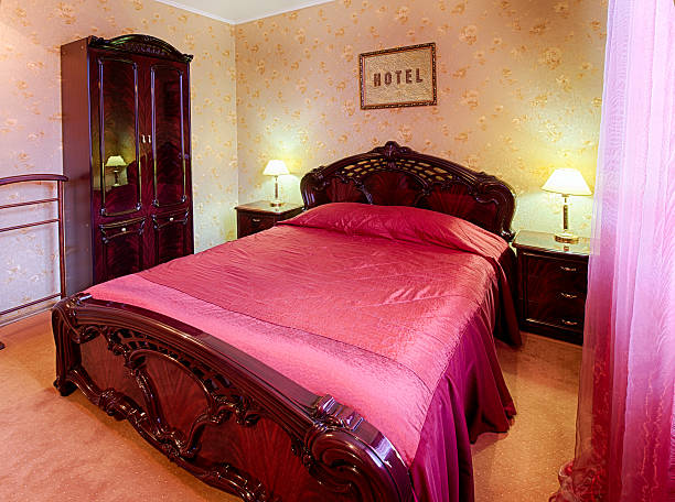 istock Vintage classic hotel purple bedroom interior 517703476