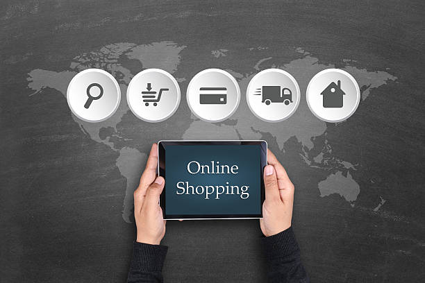 online-shopping-prozesses digitaltablett - digital tablet human hand business portable information device stock-fotos und bilder