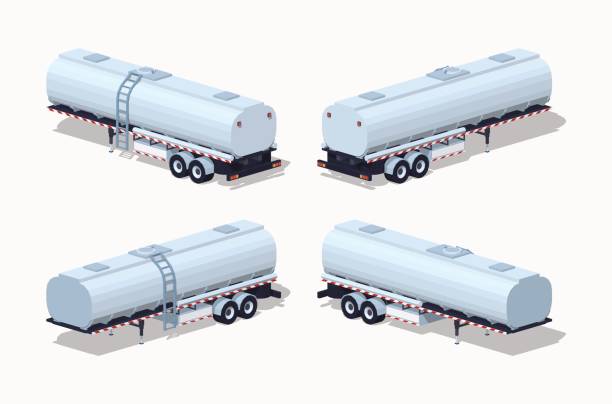 niskie poli zbiornik przyczepy - fuel tanker truck storage tank isometric stock illustrations