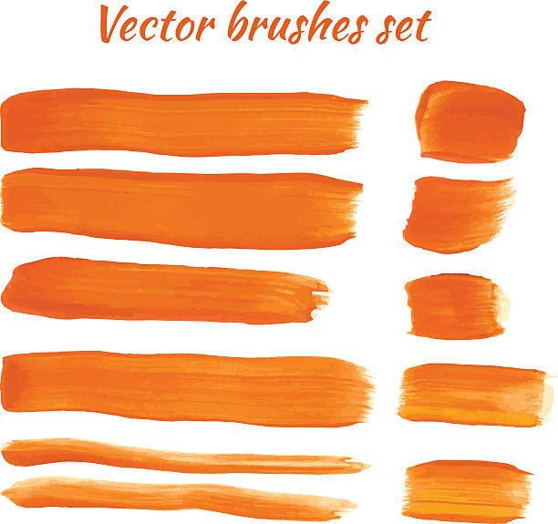 ilustraciones, imágenes clip art, dibujos animados e iconos de stock de conjunto de acrílico vector de pincel pinceladas naranja - wallpaper brush illustrations