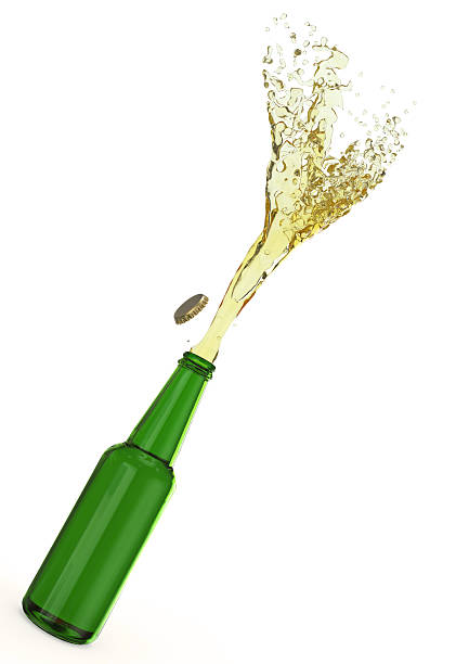 istock green beer bottle with stream fresh drink and cap off 517708208