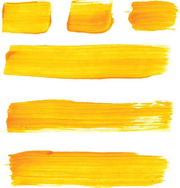 ein satz von gelbem acryl pinsel vektor-bewegungen - malfarbe stock-grafiken, -clipart, -cartoons und -symbole