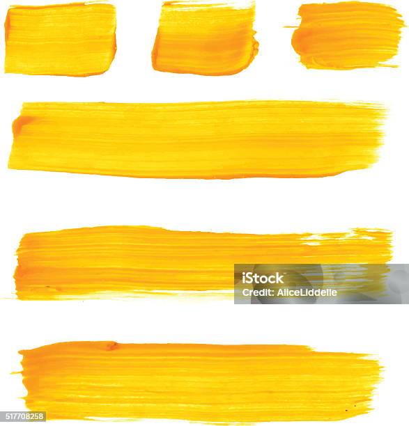 Set Of Yellow Acrylic Brush Vector Strokes Stock Illustration - Download Image Now - Yellow, Single Line, Textured