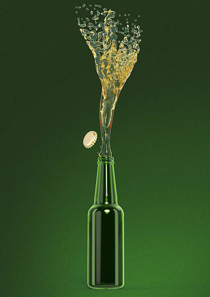 istock green beer bottle with stream fresh drink and cap off 517708724