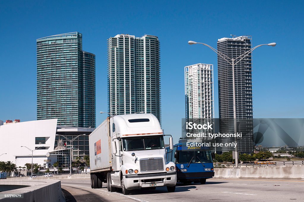 Truck on the bridge, Miami Miami, USA - November 13, 2009: Trucks on the port bridge in Miami, Florida, USA  American Culture Stock Photo