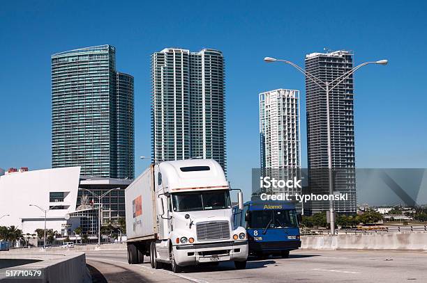 Truck On The Bridge Miami Stock Photo - Download Image Now - American Culture, Bridge - Built Structure, Business Finance and Industry