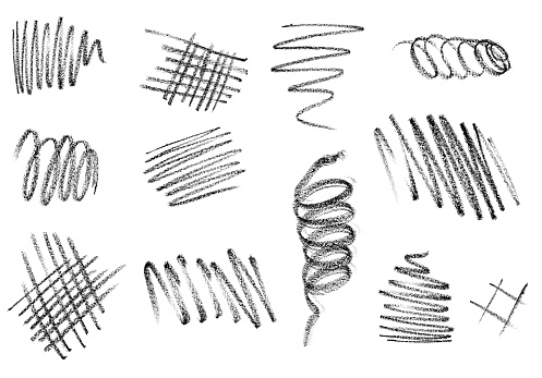 collection of  various pencil strokes on white background. each one is shot separatelyclose up of a pencil stroke on white background