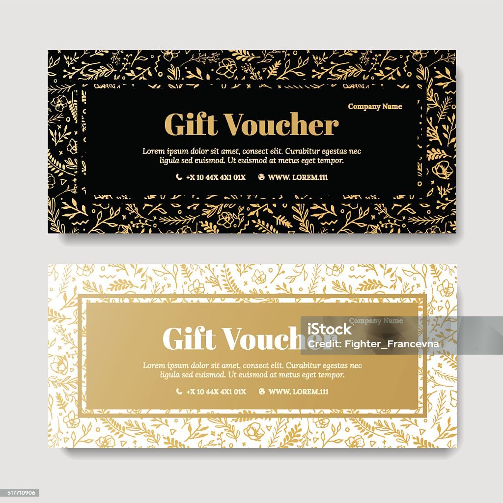 Gift premium voucher, coupon template. Gift premium voucher, coupon template. Golden Flower, Template for design certificate. Background for the invitation, shop, beauty salon, spa. Black, gold vector elegant. Coupon stock vector