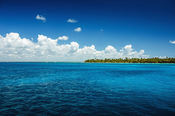 istock Fluffy clouds blue sky above a surface of the sea 517711492