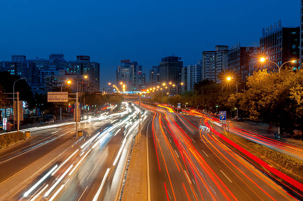 istock Modern urban traffic landscape,Beijing at night ,China 517712778