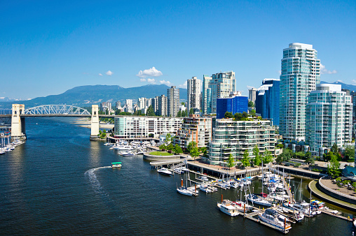 Vancouver, British Columbia - July 25, 2023: The view of Devonian Harbour Park and Vancouver Rowing Club, Vancouver, Canada.