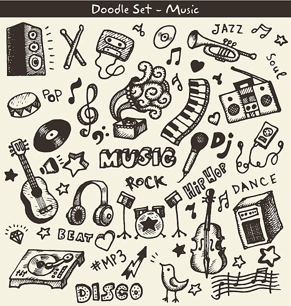 Music Doodles A collection of music-themed doodles. personal compact disc player stock illustrations