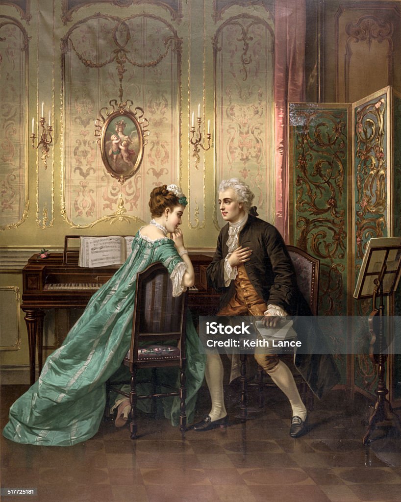 The Wedding Proposal This vintage illustration by Otto Erdmann features a man proposing to a woman. Published in 1873 by A. & C. Kaufmann, it is now in the public domain. Adult stock illustration