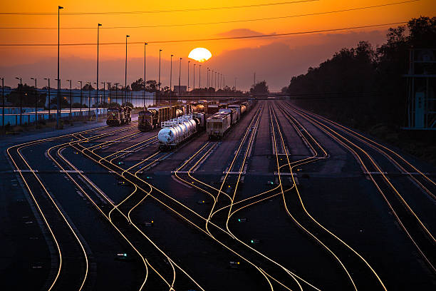 Rail Yard At Sunset stock photo