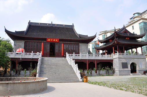 Mahavira Hall of Pilu (Vairocana) Temple in downtown Nanjing, Jiangsu Province, China.