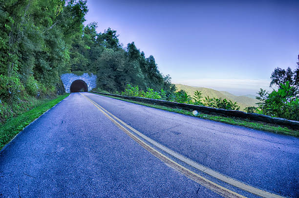 tunnel through mountains on blue ridge parkway in the morning
