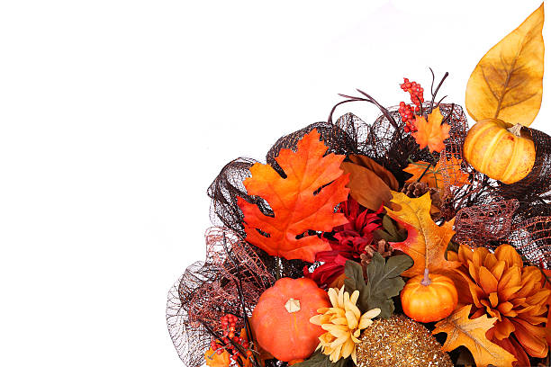 istock Pumpkins and Fall Leafs. Autumn or Thanksgiving Bouquet isolated. 517729741