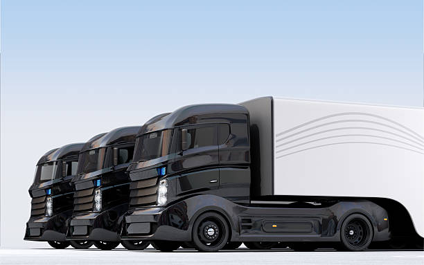 istock Hybrid electric trucks arranged in line 517737472