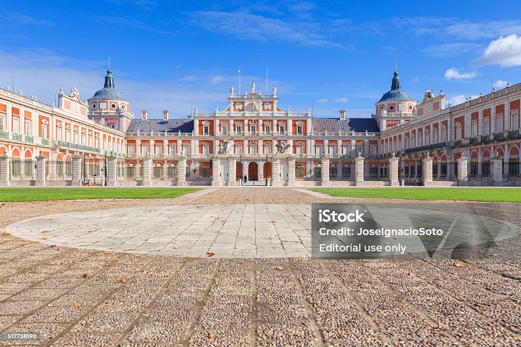 Royal Palace of Aranjuez Aranjuez, Spain - November 8, 2014: Main court of Royal Palace of Aranjuez. It is a residence of the King of Spain open to the public. Visible unrecognizable people in the court Aranjuez Stock Photo
