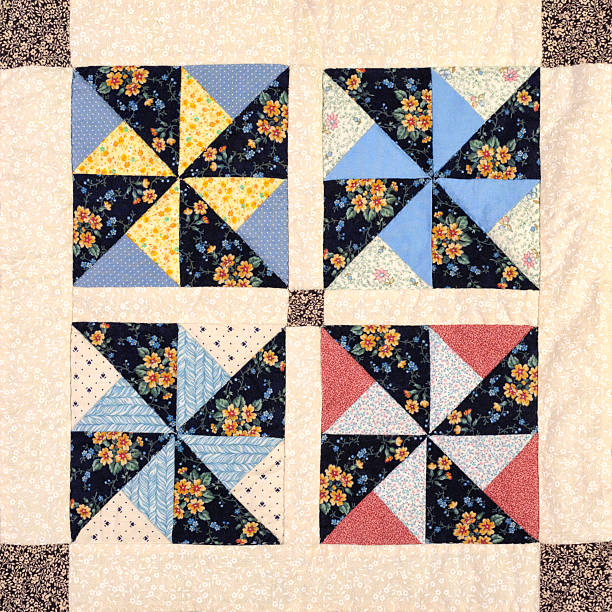 istock Quilt Block Pinwheel Pattern, Traditional Handmade Sewing and Needlecraft 517738562