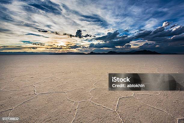 White Salt Flats With Sunset Near Salt Lake City Utah Stock Photo - Download Image Now