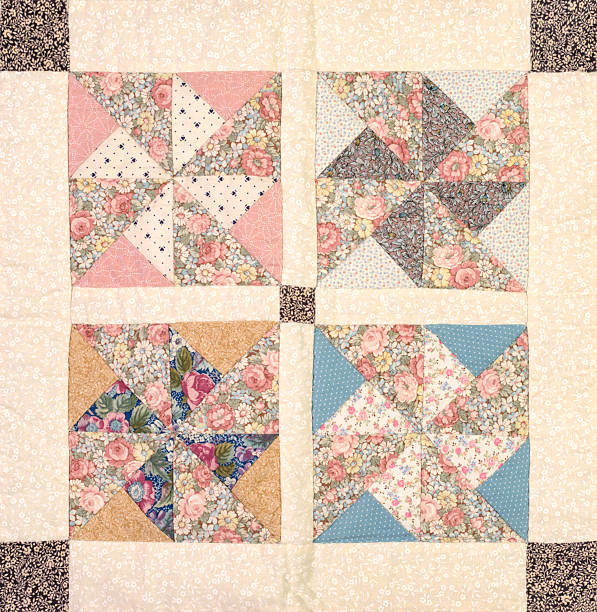 istock Quilt Block Pinwheel Pattern, Traditional Handmade Sewing and Needlecraft 517739018