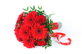 Red bridal bouquet isolated on white background