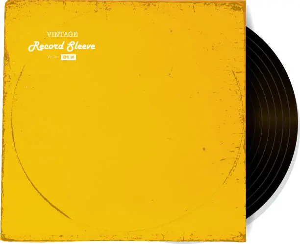 Vector illustration of Vintage worn Vinyl Record Sleeve blank in yellow