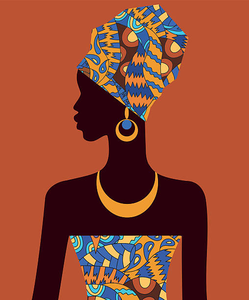 ilustraciones, imágenes clip art, dibujos animados e iconos de stock de silueta de africano niñas en color brillante turbante - african descent africa african culture pattern