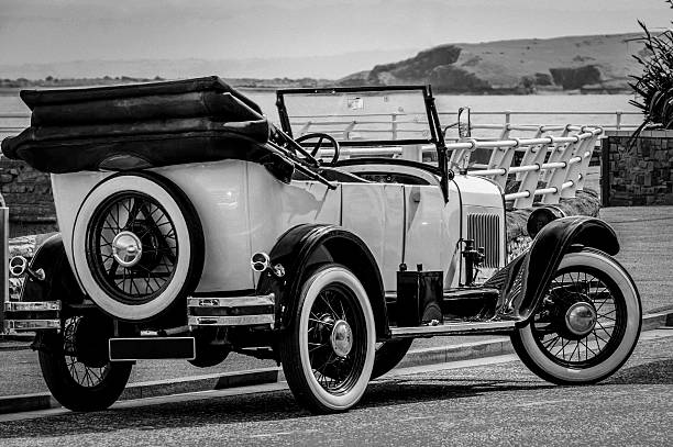 istock old vintage car, black and white image 517747135