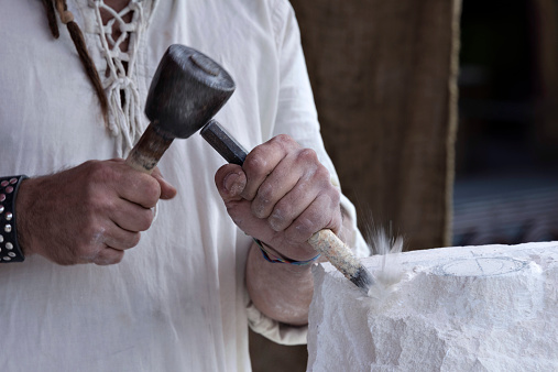 A stone carver at work