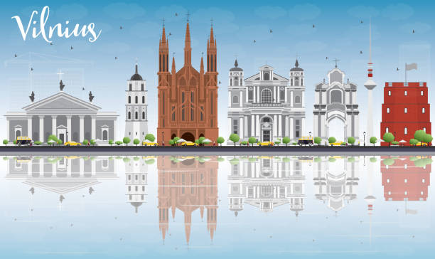 ilustrações, clipart, desenhos animados e ícones de cidade de vilnius com cinza marcos, céu azul e reflexos. - saints peter and paul illustrations