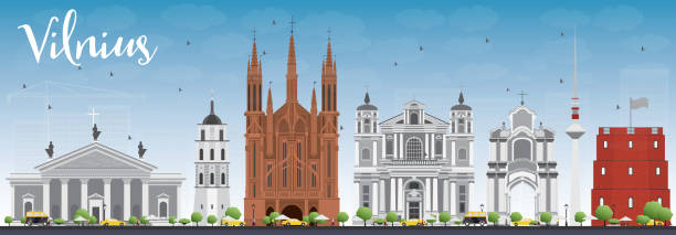 ilustrações, clipart, desenhos animados e ícones de cidade de vilnius com cinza marcos e céu azul. - saints peter and paul illustrations