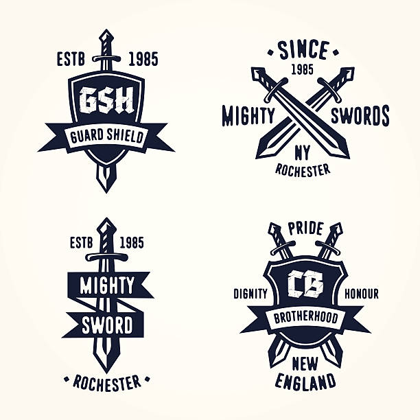set of retro vintage badges меч - sword stock illustrations