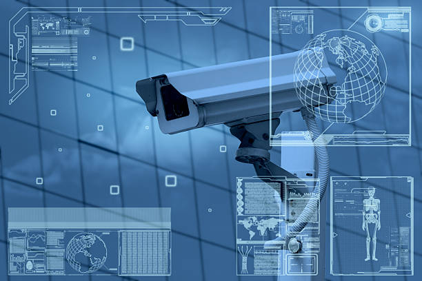 CCTV Camera technology on screen display stock photo