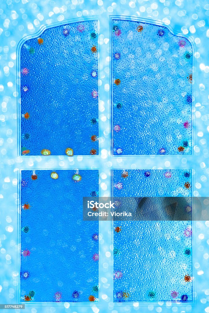 Christmas window ans sparkles Christmas window decorated with multicolor lights, covered with sparkles Abstract Stock Photo