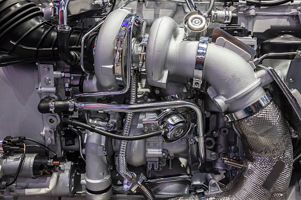 turbo diesel engine detail stock photo