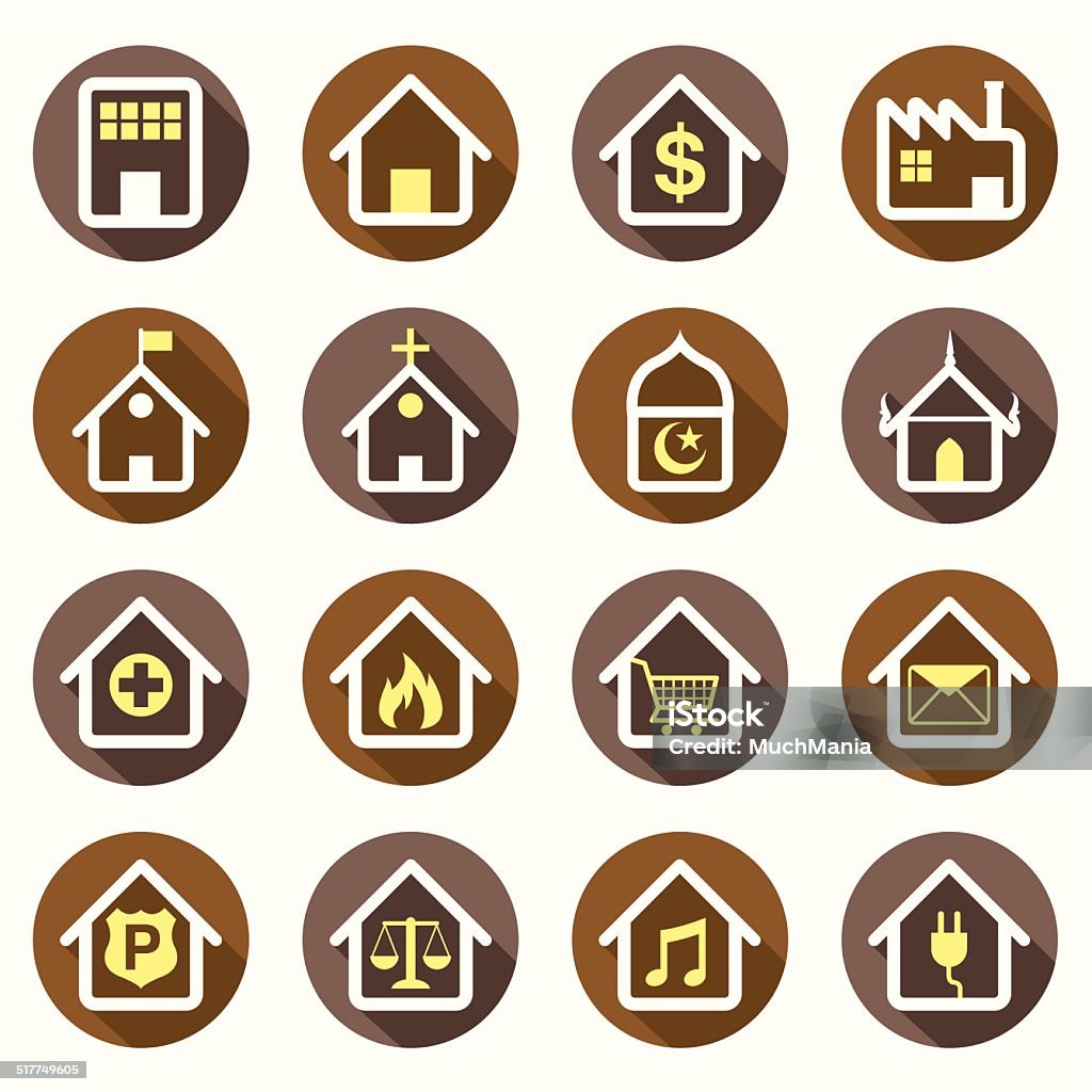 Building In Map Icon Flat Icons Set Building Destination Place For Map Stock Illustration ...
