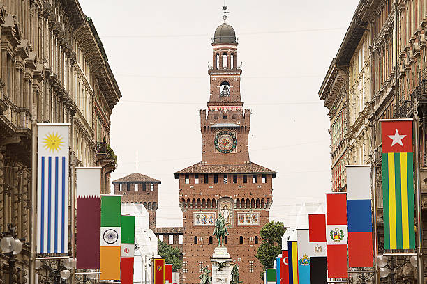 istock Milan city streets with flags 517751672