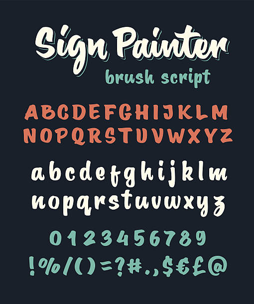 Brush script vector alphabet Retro vector 'sign painter' brush script lettering font, handwritten calligraphic alphabet calligraphy writing stock illustrations