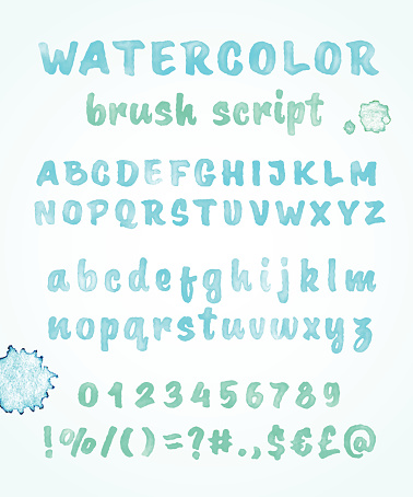 Handwritten calligraphic watercolor brush script vector alphabet