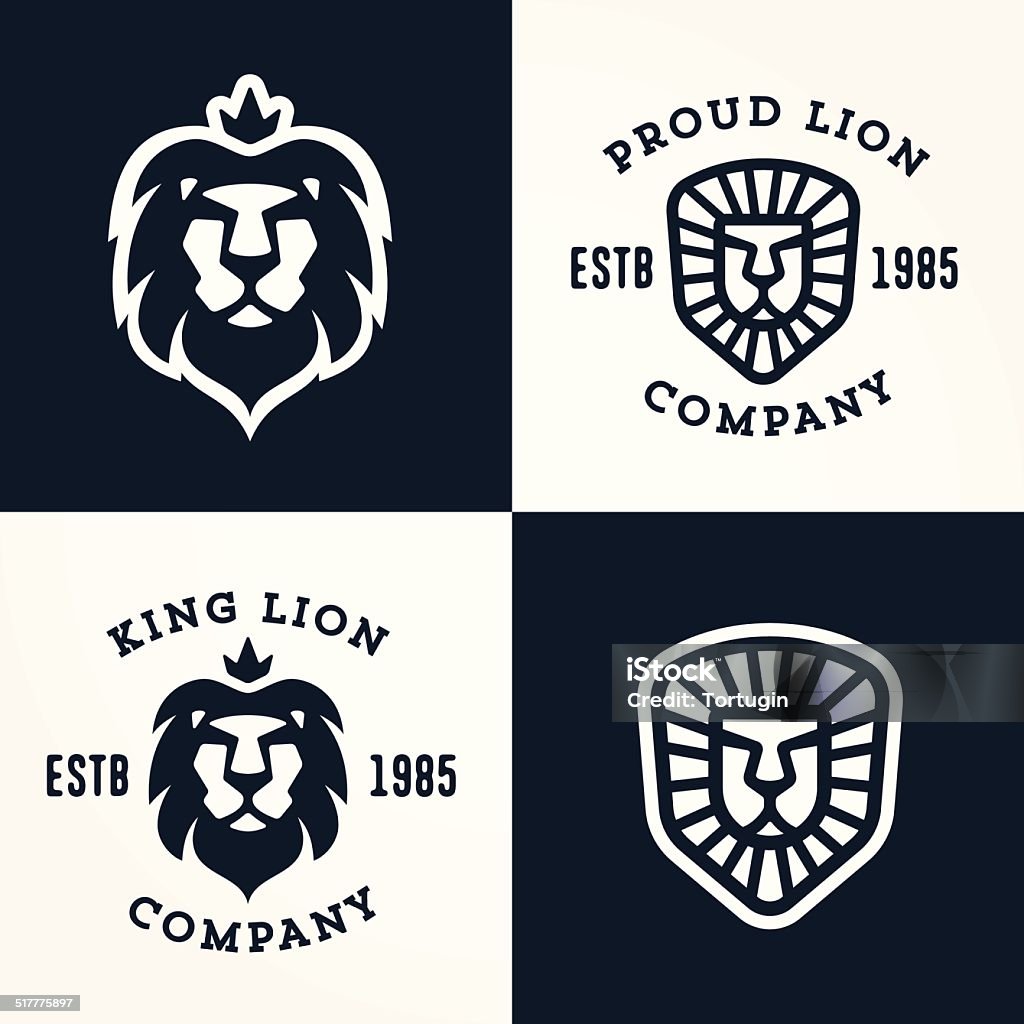 Set of Lion logo templates Set of Lion logo templates, for your business, collection of symbols to convey idea of strength power pride honour  guard security heritage and traditions Lion - Feline stock vector