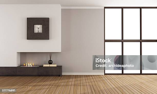 Empty Room With Modern Fireplace Stock Photo - Download Image Now - Unfurnished, Apartment, Empty